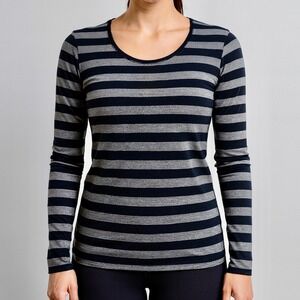 Lululemon Striped Long‎ Sleeve Athletic Top Women's medium Black Grey Scoop Neck